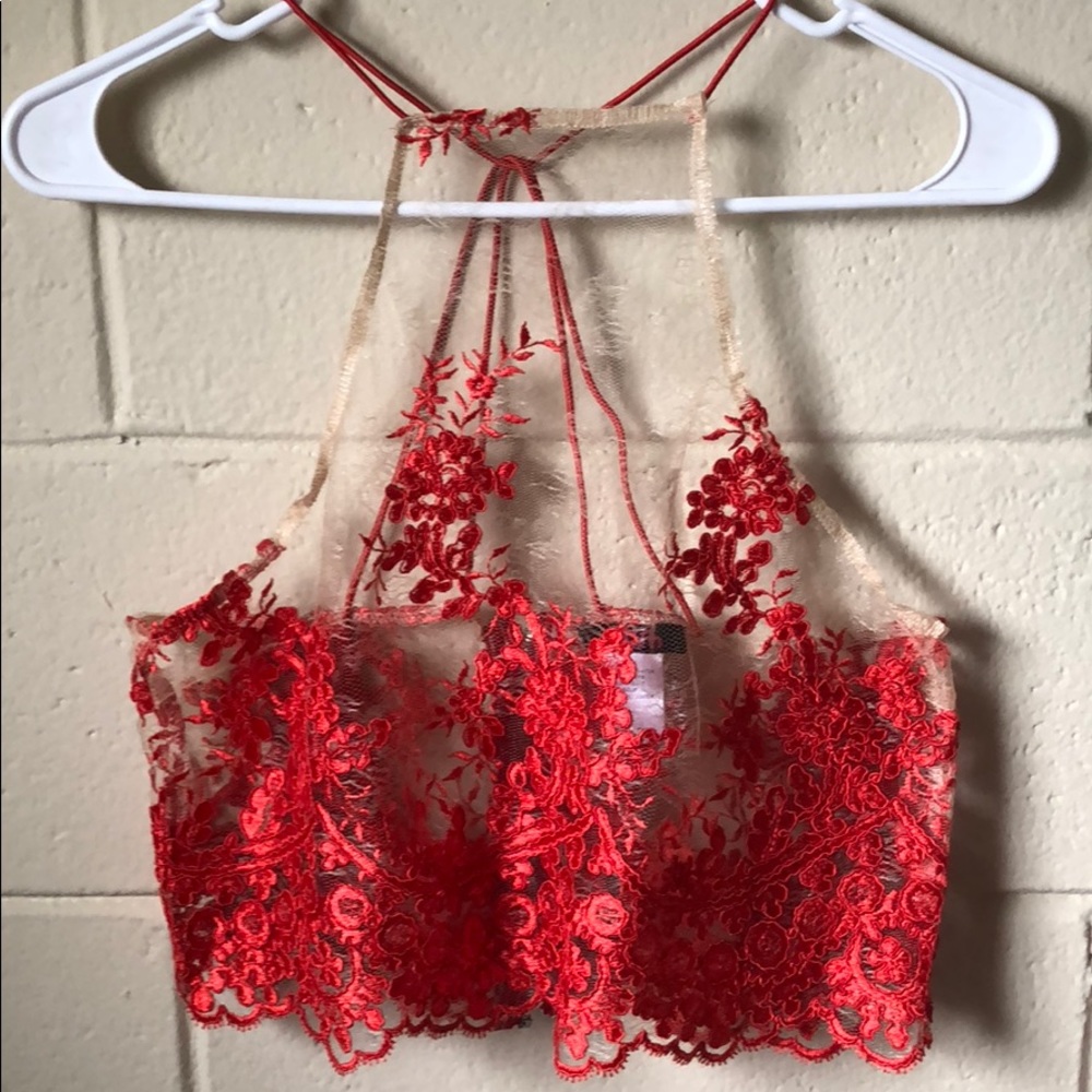 Sheer Red Lace and Net Night Out Top